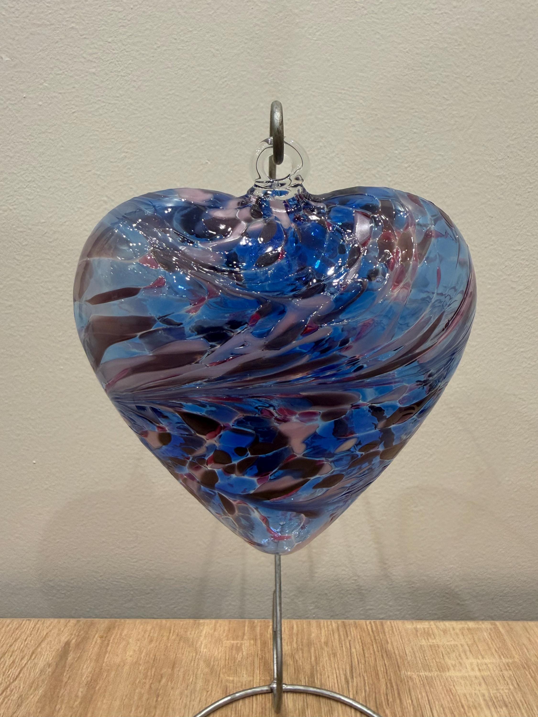 Handblown Glass Heart Ornament - Blue Purple Pink Swirl - Unique Art Glass Gift