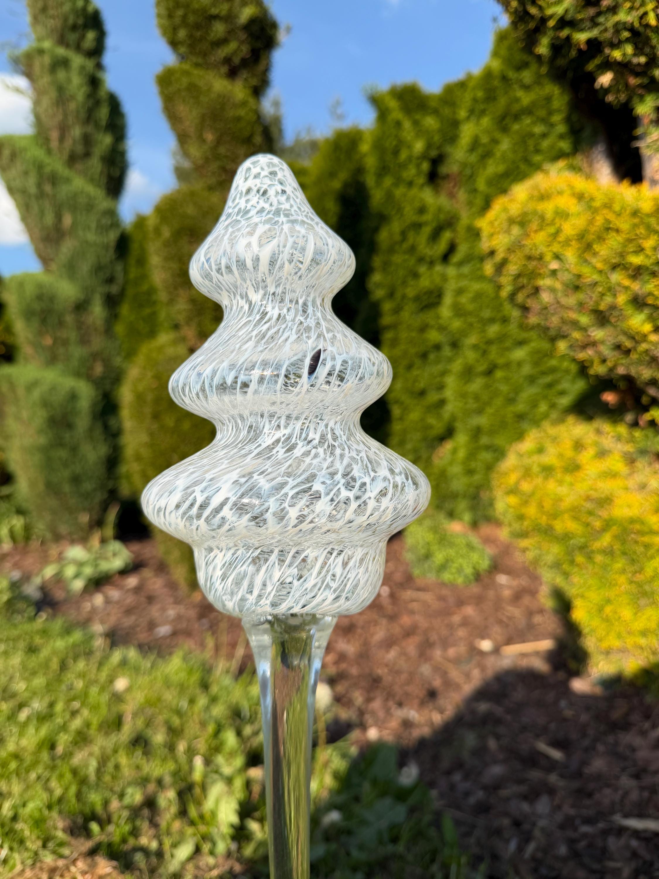 75cm Hand-Blown Glass Tree Garden Stake – Clear Crackle Tree Sculpture 20cm