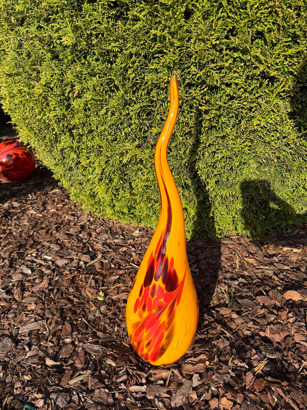 60cm Yellow Glass Garden Flame - Hand Blown Garden Art - Outdoor Decor