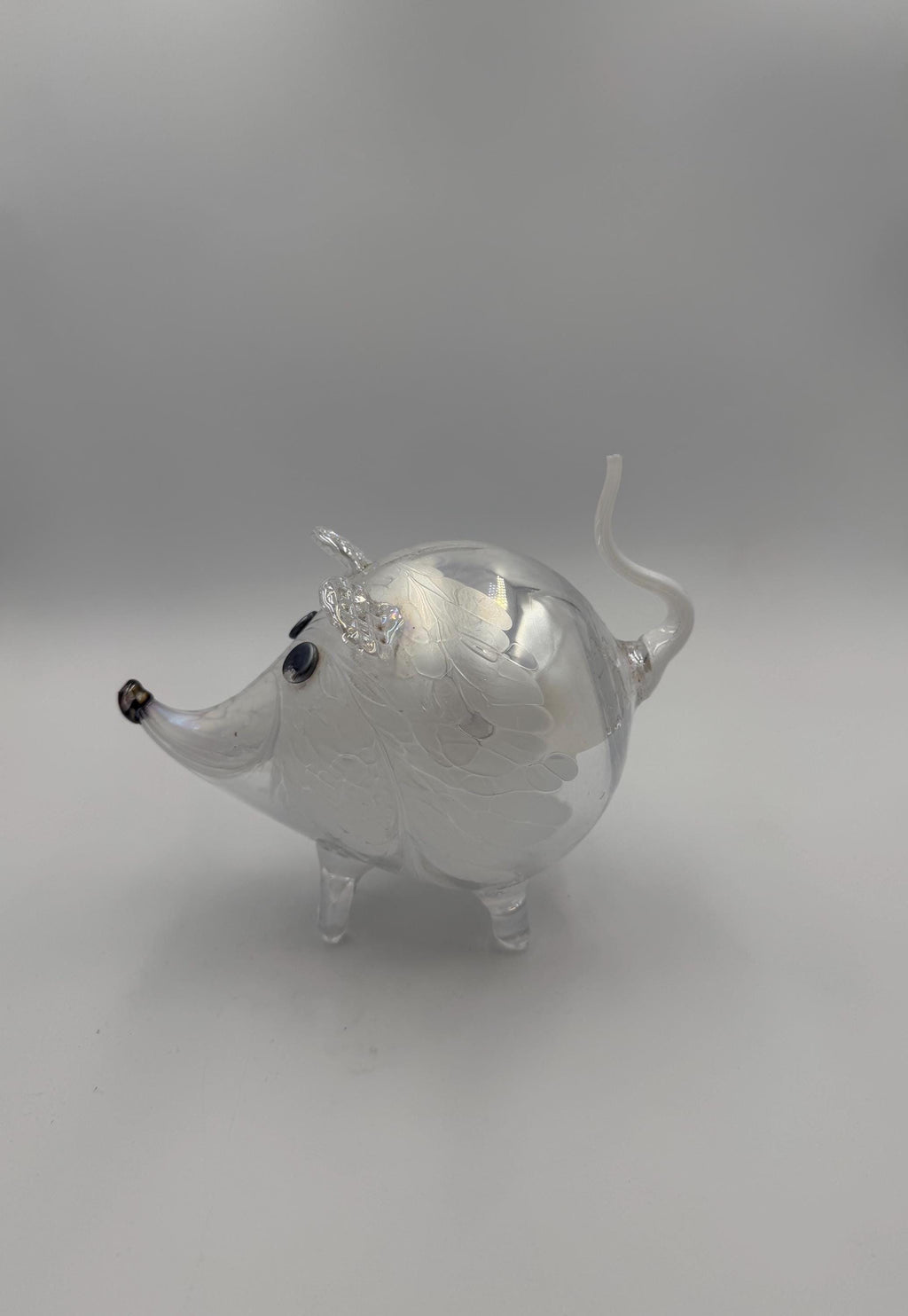 15cm Hand-Blown Crackle Glass Mouse Piggy Bank – Clear Savings Mouse Sculpture