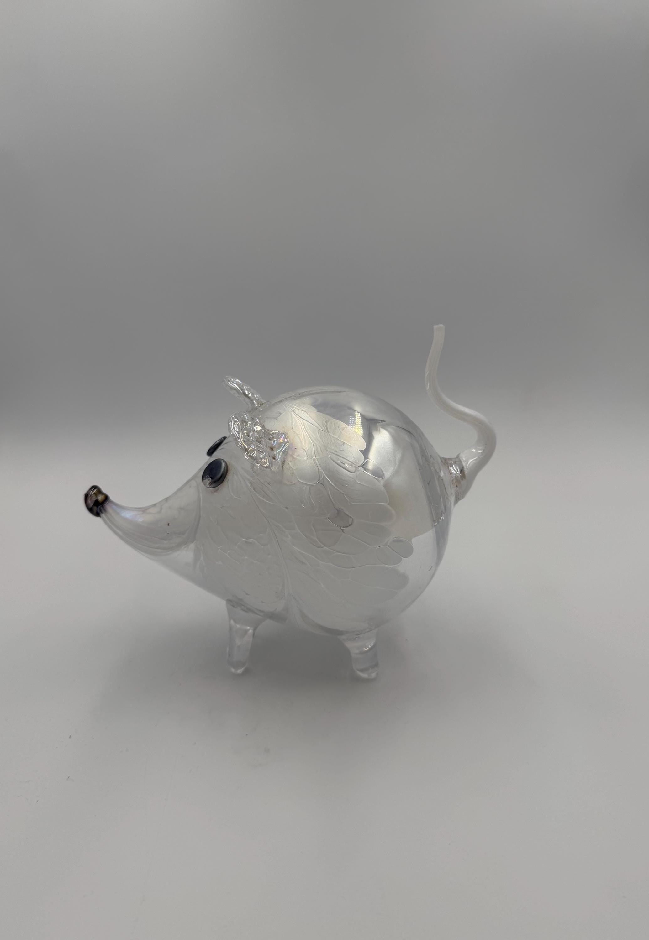 15cm Hand-Blown Crackle Glass Mouse Piggy Bank – Clear Savings Mouse Sculpture