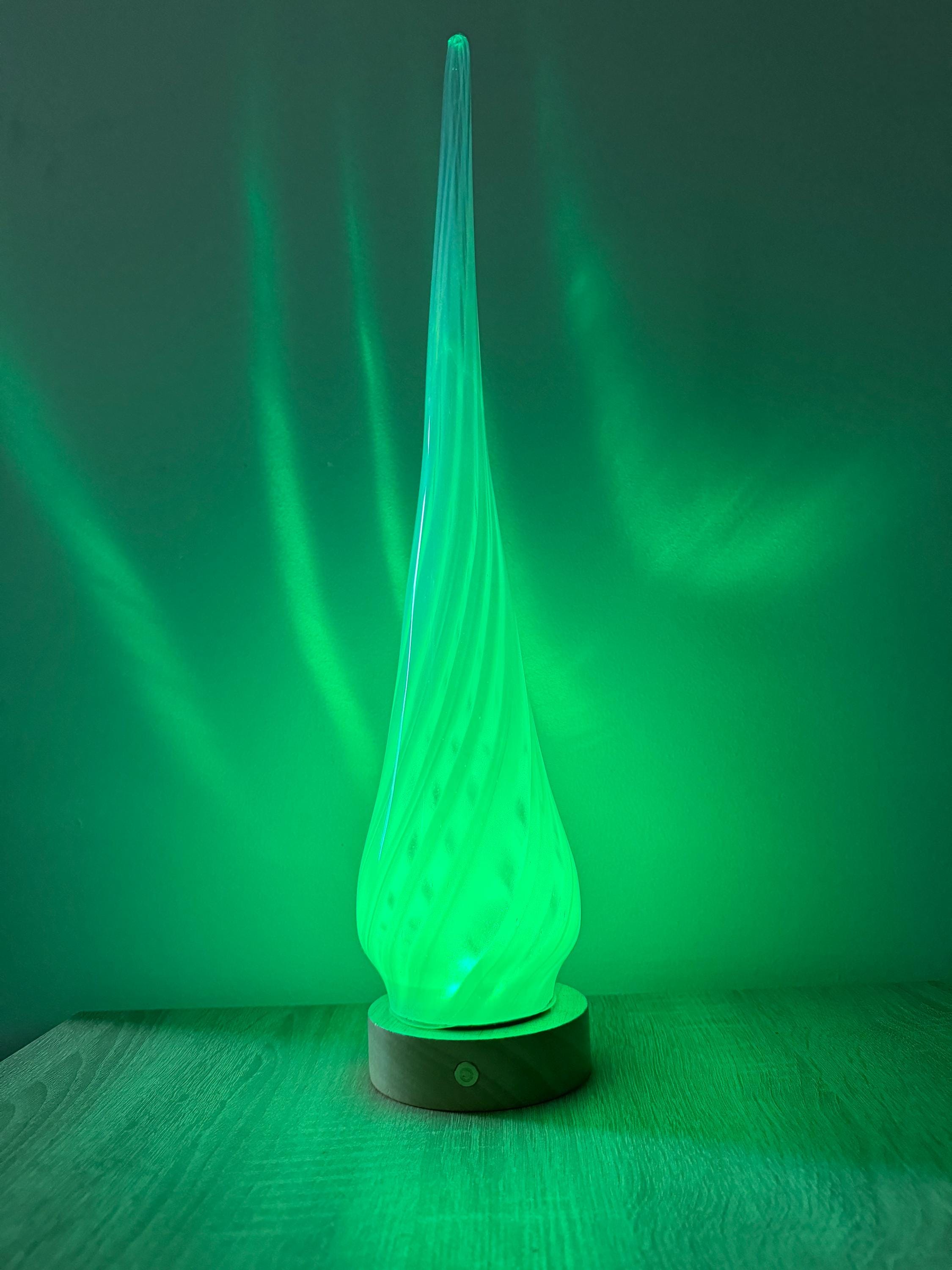 50cm Hand-Blown Glass Flame Lamp – Color Changing LED Touch Light Wooden Base