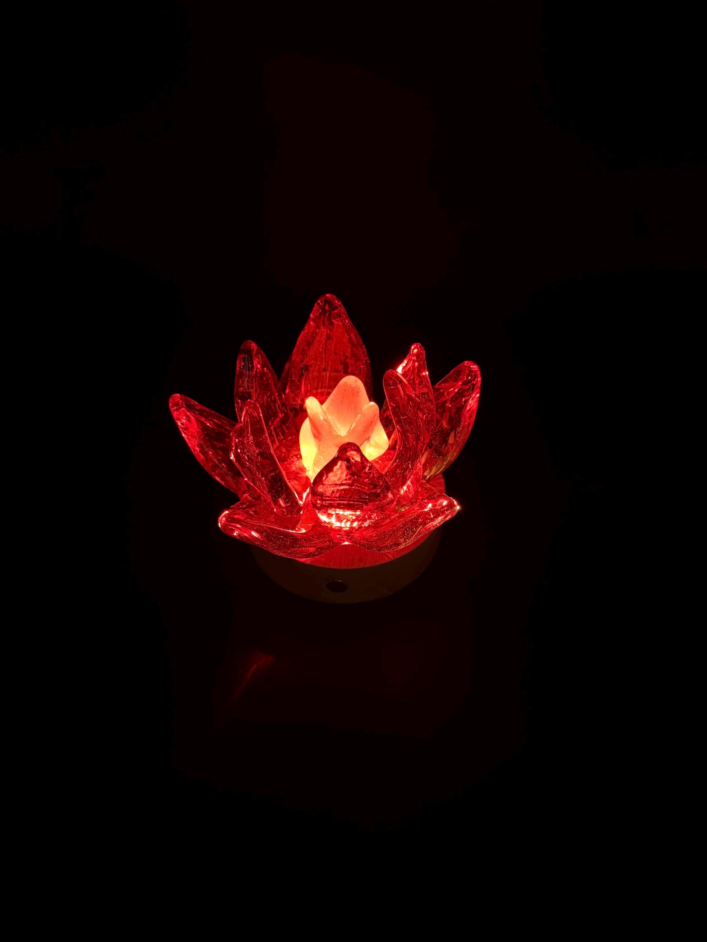Hand Blown Glass Flower Night Light – Touch Lamp with Wooden Base (12cm)