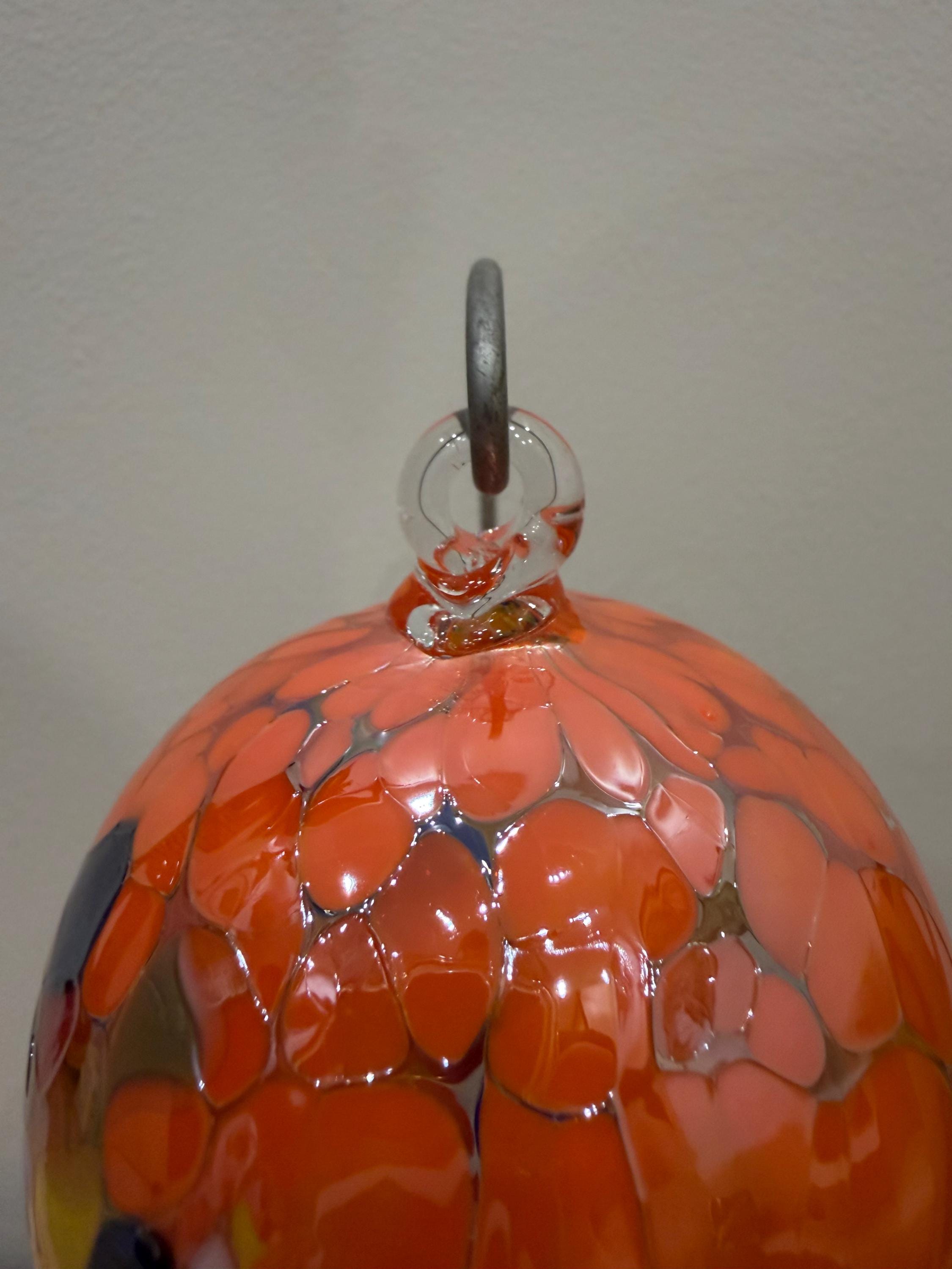 Handcrafted Art Glass Sphere | Orange & Multicolor Hanging Glass Bauble | Window Suncatcher | Home Decor