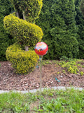12cm Red Glass Garden Stake - Hand Blown Garden Globe - 70cm Outdoor Decor