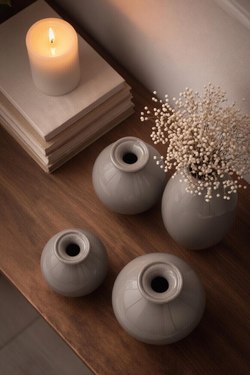 Handblown Art Glass Bud Vases – Warm Beige Minimalist Set of 4