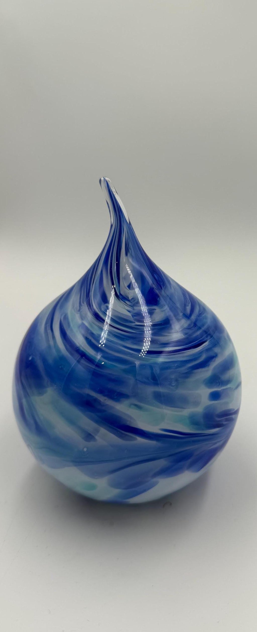12cm Hand-Blown Blue Swirl Glass Teardrop Sculpture – Blue Flame Drop Decor