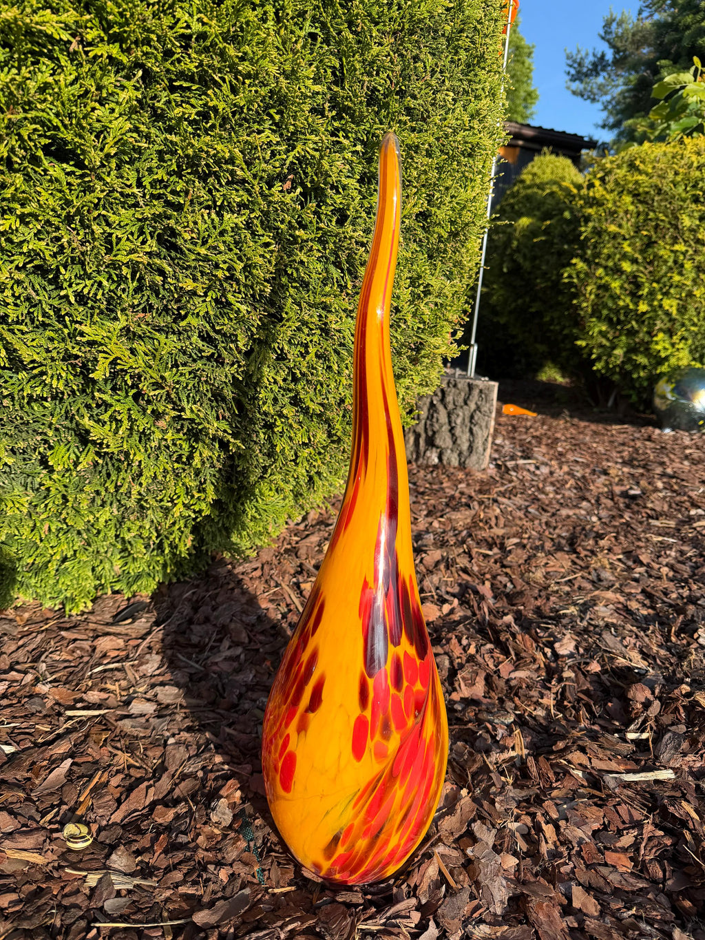 60cm Yellow Glass Garden Flame - Hand Blown Garden Art - Outdoor Decor