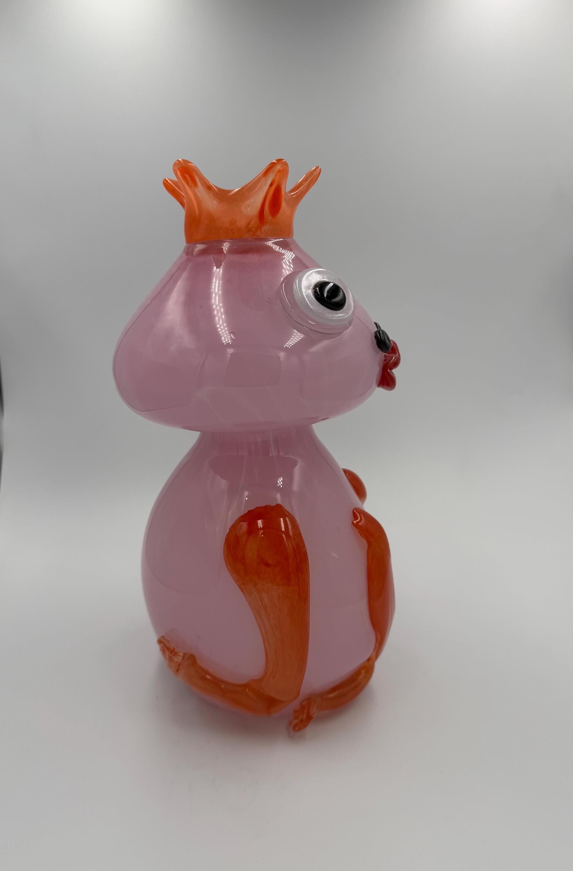 32cm Hand-Blown Queen Frog Glass Figurine – Large Pink Art Glass With Crown