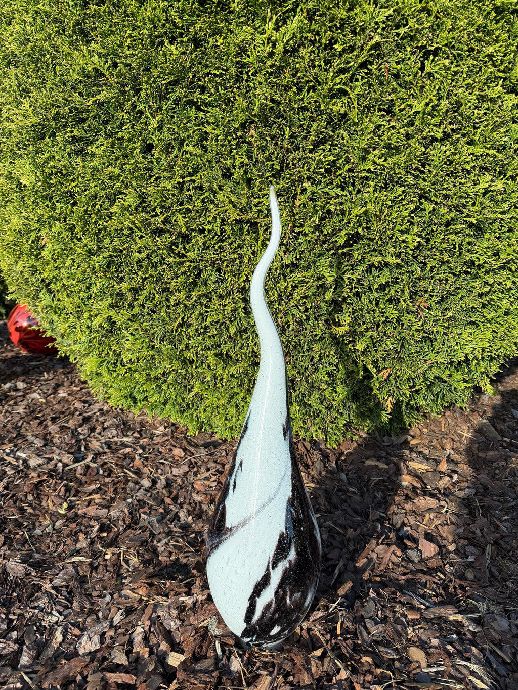 60cm Black White Glass Garden Flame - Hand Blown Garden Art - Outdoor Decor