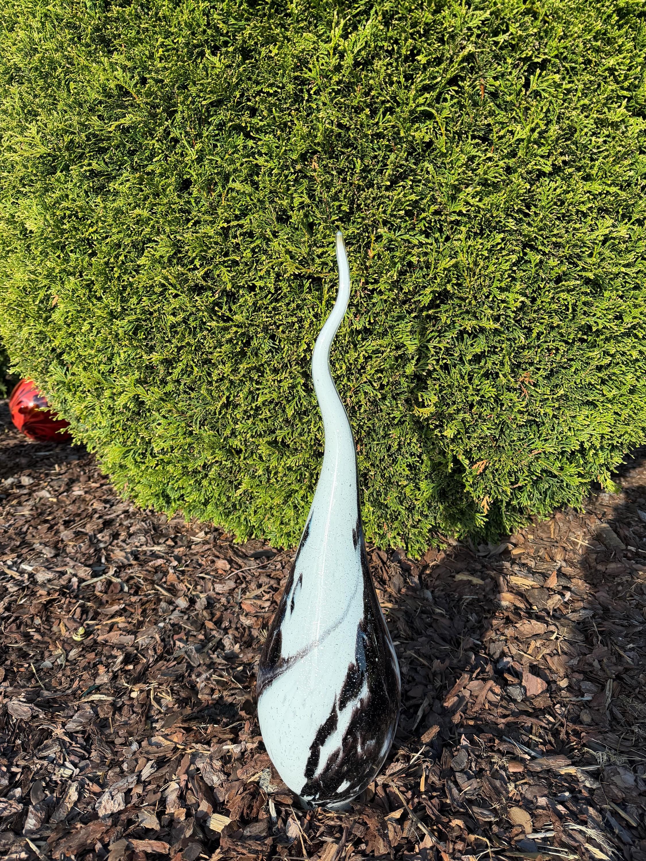 60cm Black White Glass Garden Flame - Hand Blown Garden Art - Outdoor Decor