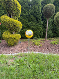 12cm Yellow Glass Garden Stake - Hand Blown Garden Globe - 70cm Outdoor Decor