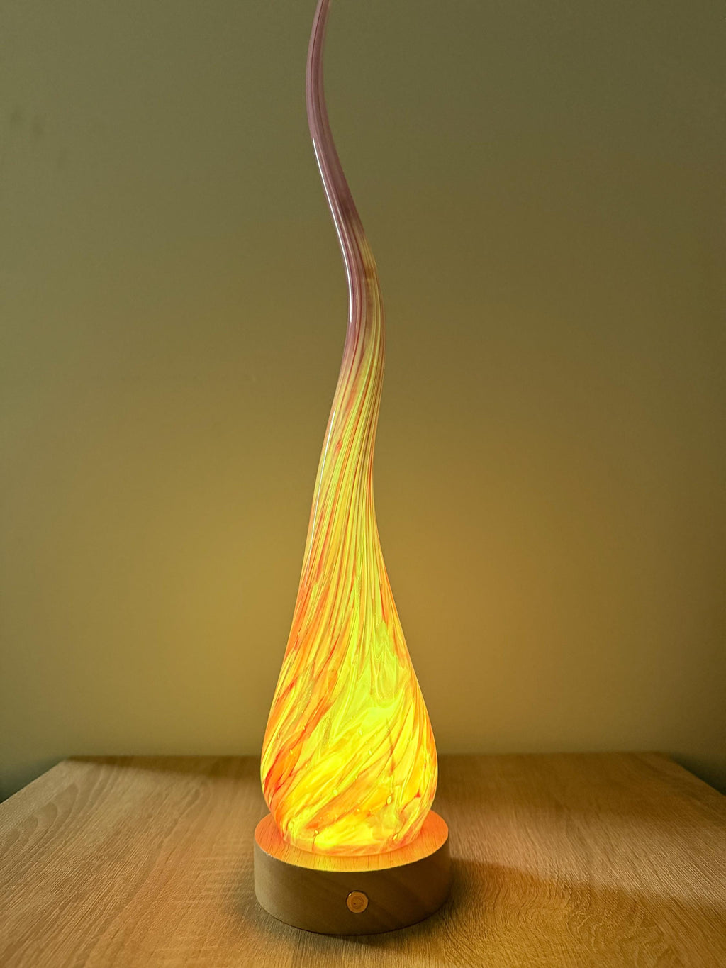50cm Hand-Blown Pink Flame Lamp – Color Changing LED Touch Light Wooden Base