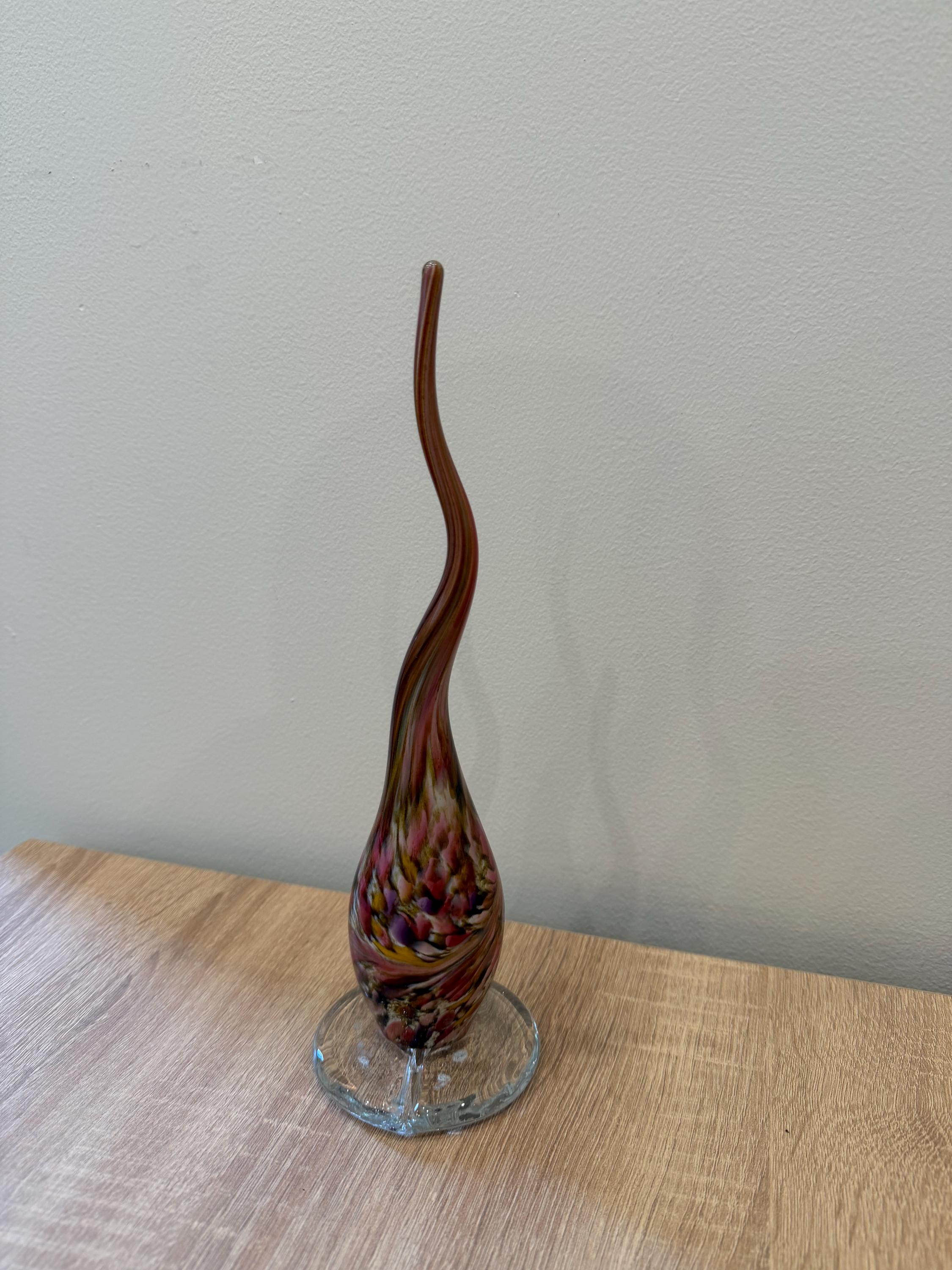 Hand-Blown Glass Spike Sculpture 30cm – Multicolor Swirl Elegant Art Object – Pink Purple Brown