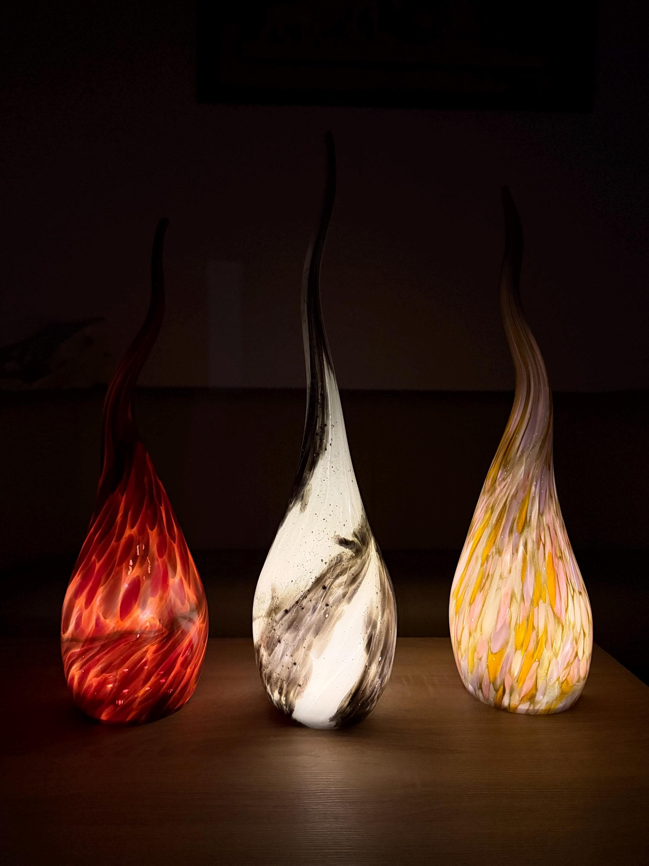 Handblown Art Glass Solar Stakes – Flame Shaped Outdoor Patio Decor