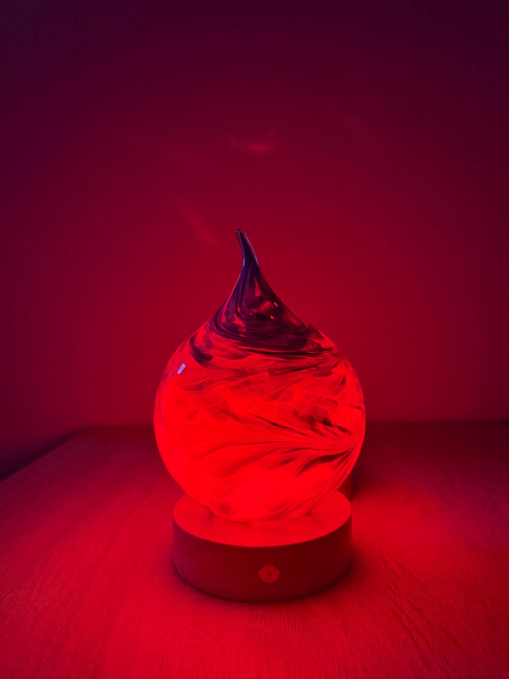 12cm Hand-Blown Blue Teardrop Glass LED Lamp – Battery Powered Multicolor or Warm White