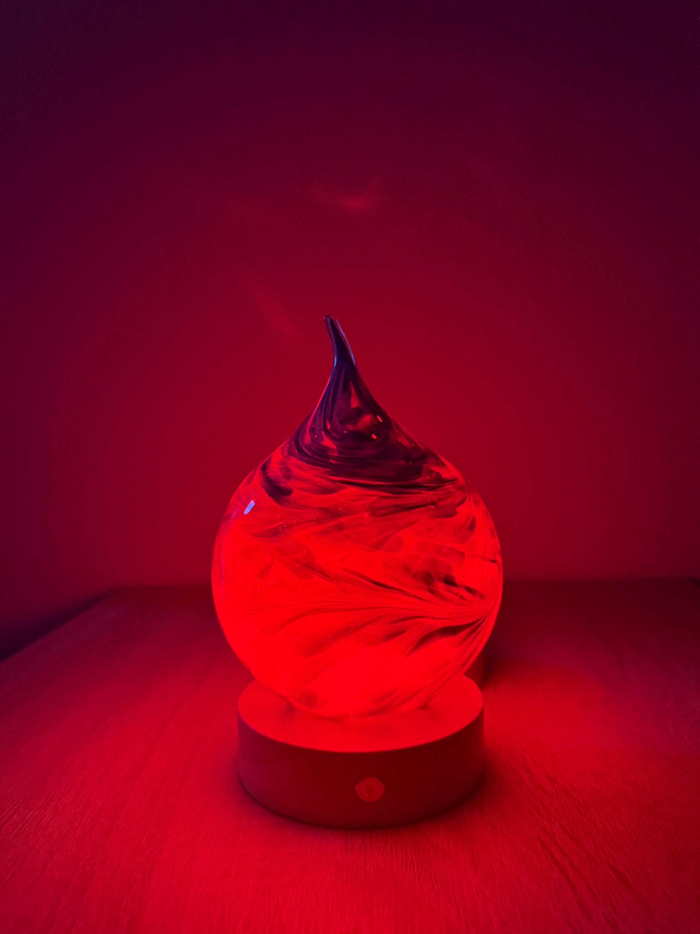 12cm Hand-Blown Blue Teardrop Glass LED Lamp – Battery Powered Multicolor or Warm White
