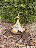 30cm Hand-Blown Glass Teardrop – Multicolor Yellow Purple Black Swirl Garden Sculpture