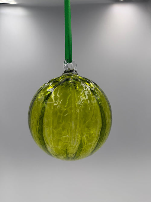 10cm Hand-Blown Lime Green Crackle Glass Ornament – Chartreuse Hanging Ball Suncatcher