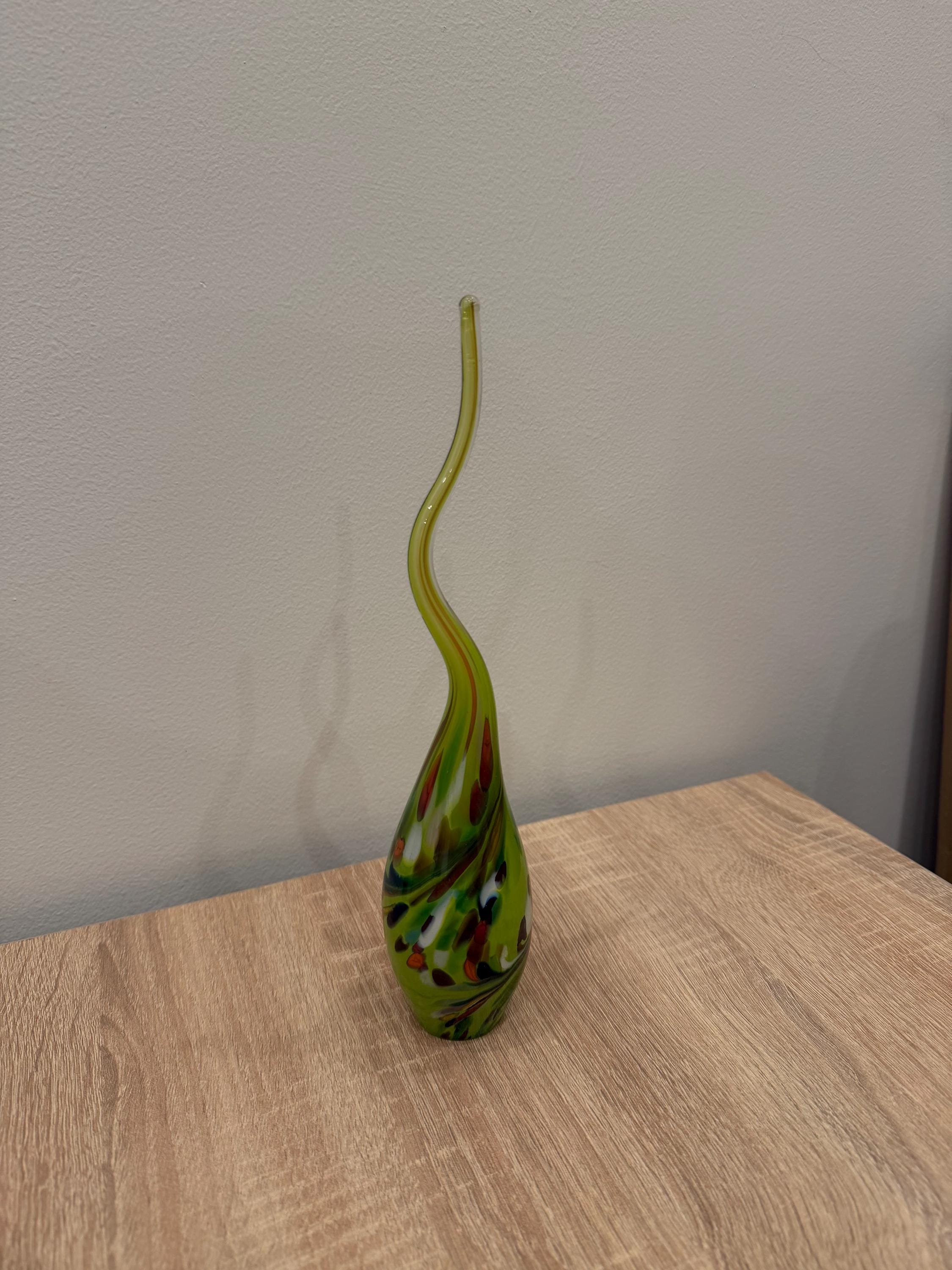 Hand Blown Green Glass Flame Sculpture – Twisted Lime Art Figurine with Swirls (30cm)