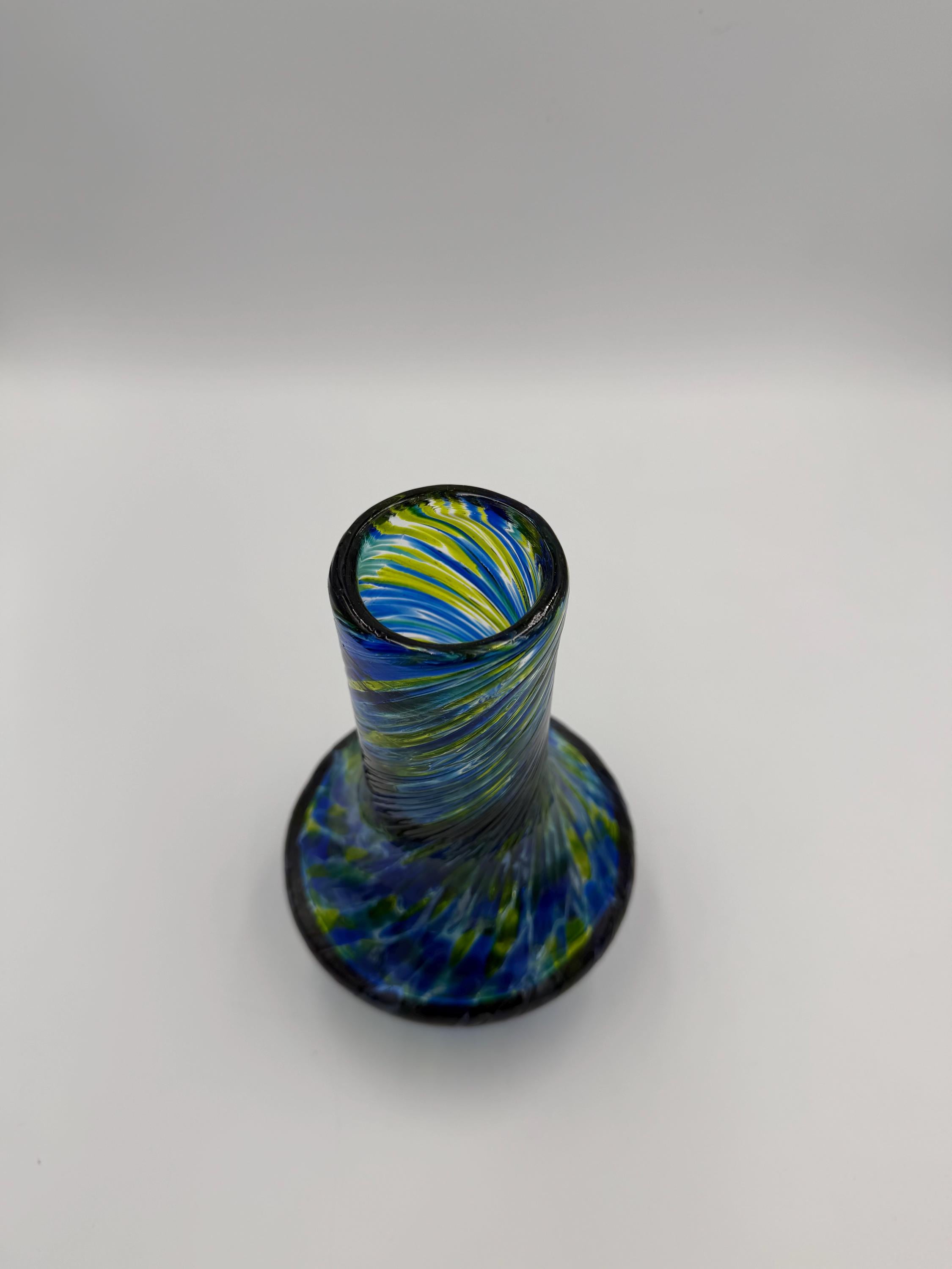 20cm Hand-Blown Blue Green Swirl Glass Vase – Modern Bud Vase