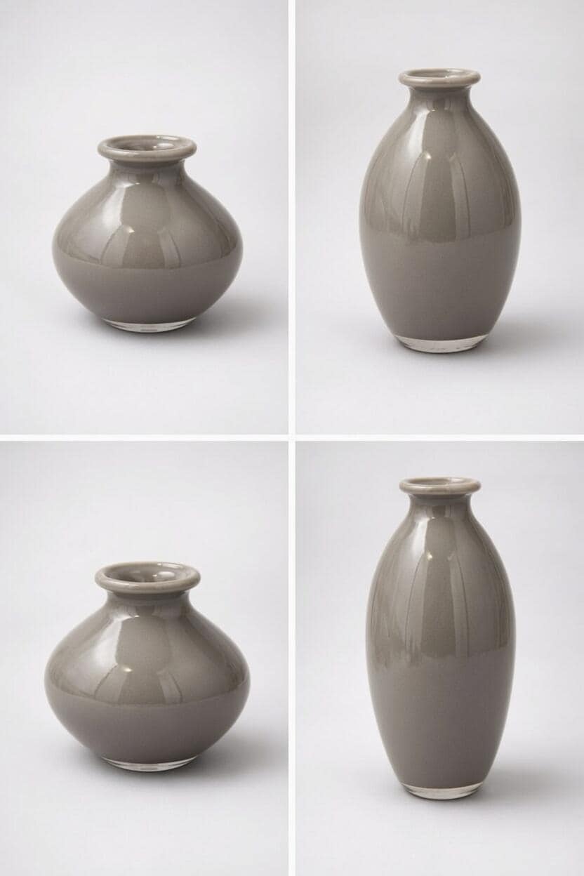 Handblown Art Glass Bud Vases – Warm Beige Minimalist Set of 4