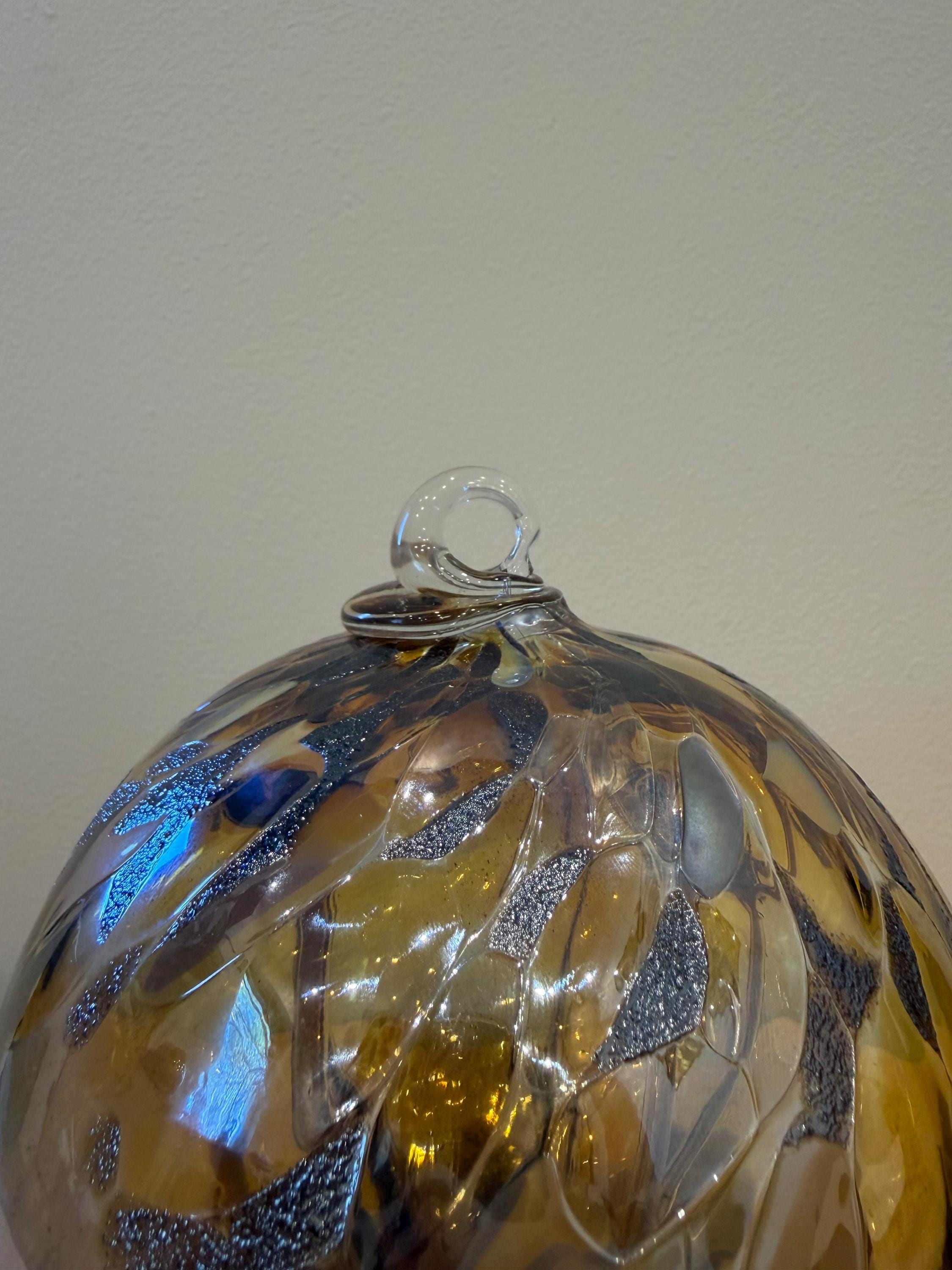 15cm Handblown Art Glass Sphere – "Golden Hearth" Amber Tree of Life