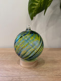 10cm Hand-Blown Multicolor Swirl Glass Ornament – Blue Green Yellow Hanging Ball