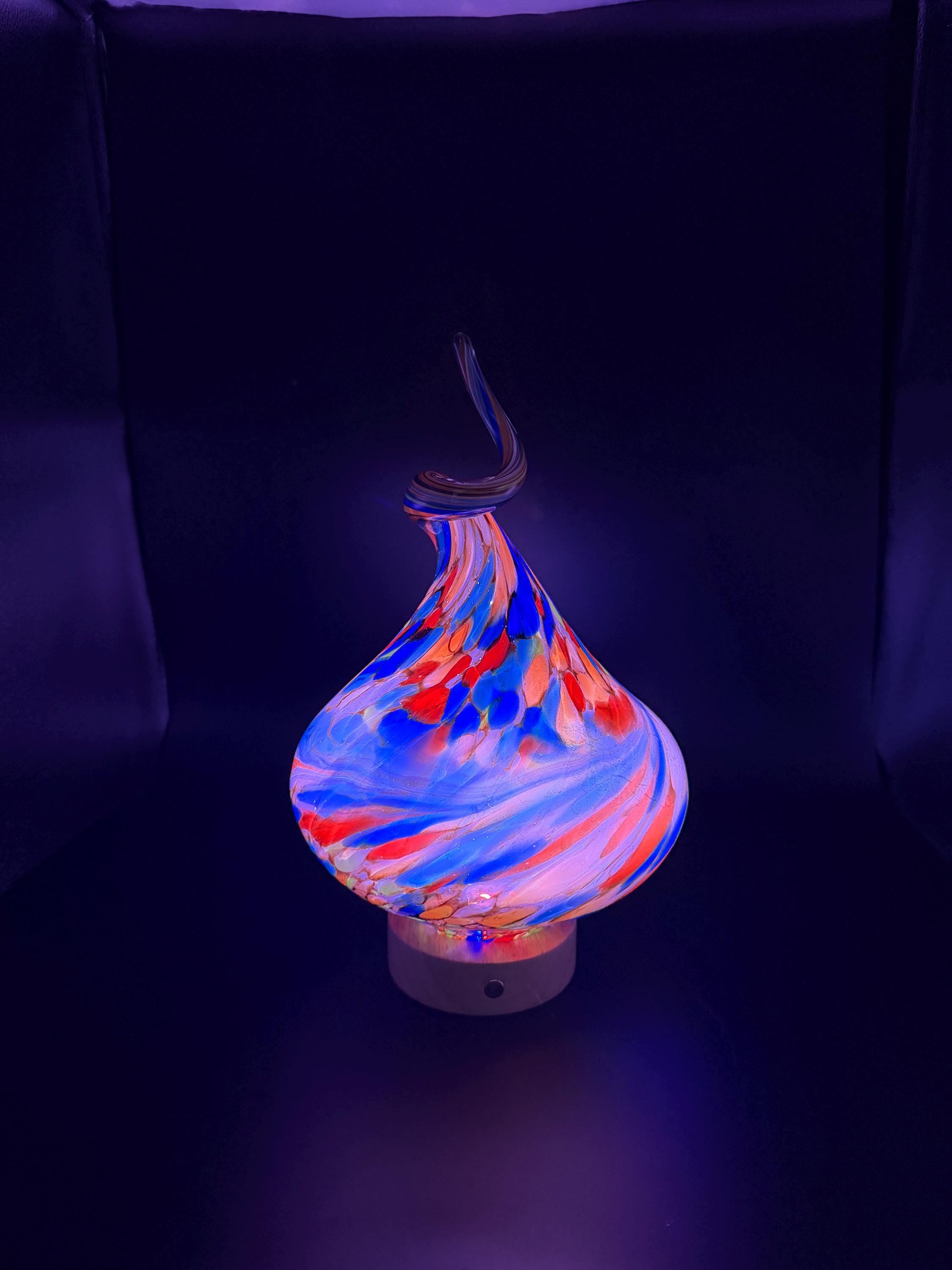Hand-Blown Glass Swirl Lamp – Blue Yellow Artistic Accent Light (Battery Operated)