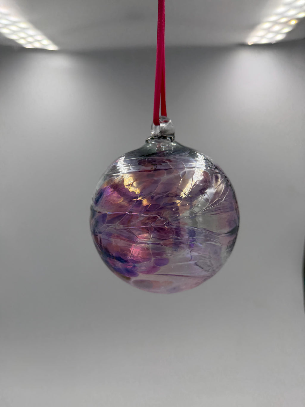 Hand Blown Purple Glass Ball Ornament – Iridescent Suncatcher, 10 cm Sphere Decor