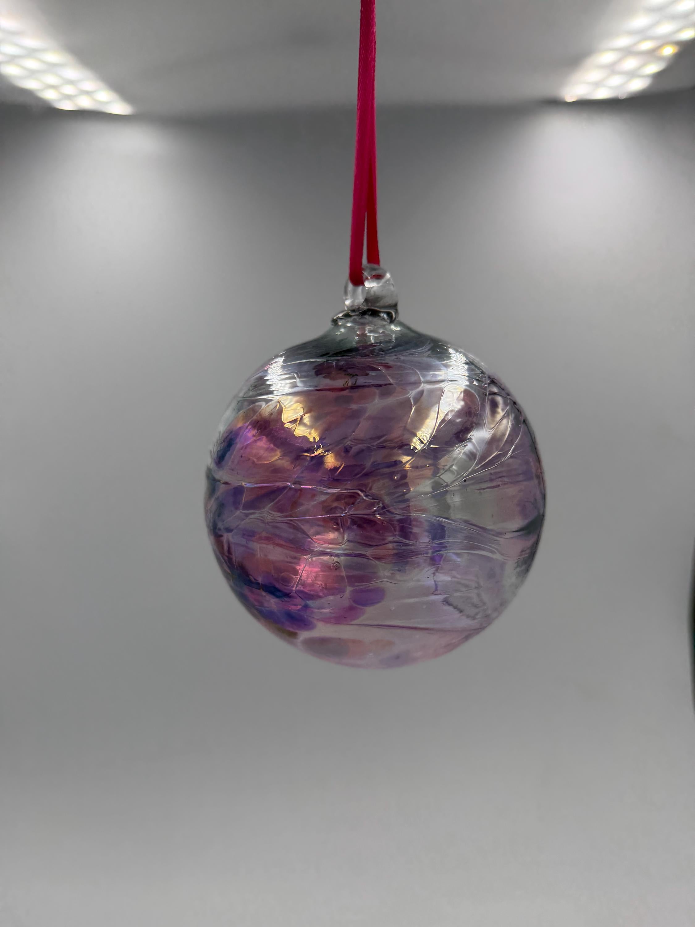 Hand Blown Purple Glass Ball Ornament – Iridescent Suncatcher, 10 cm Sphere Decor
