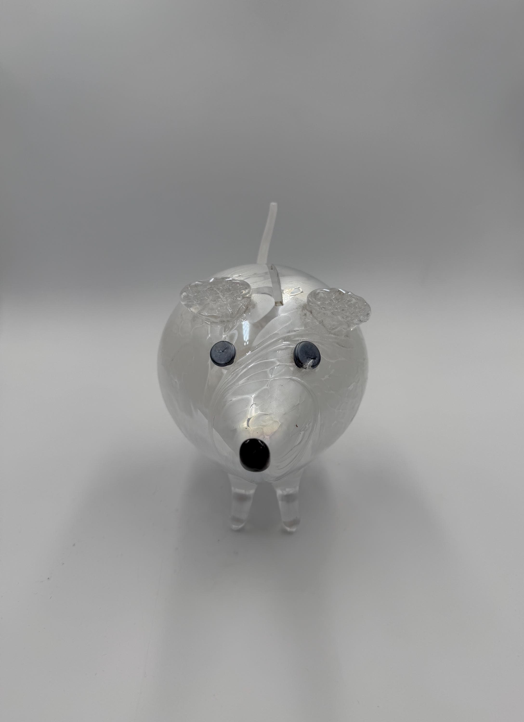 15cm Hand-Blown Crackle Glass Mouse Piggy Bank – Clear Savings Mouse Sculpture