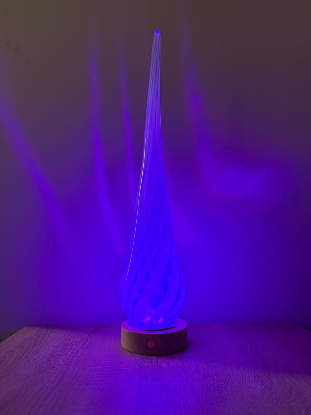 50cm Hand-Blown Glass Flame Lamp – Color Changing LED Touch Light Wooden Base