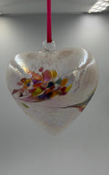 12cm Hand-Blown Iridescent Rainbow Heart Glass Ornament – Clear Crackle Hanging Heart