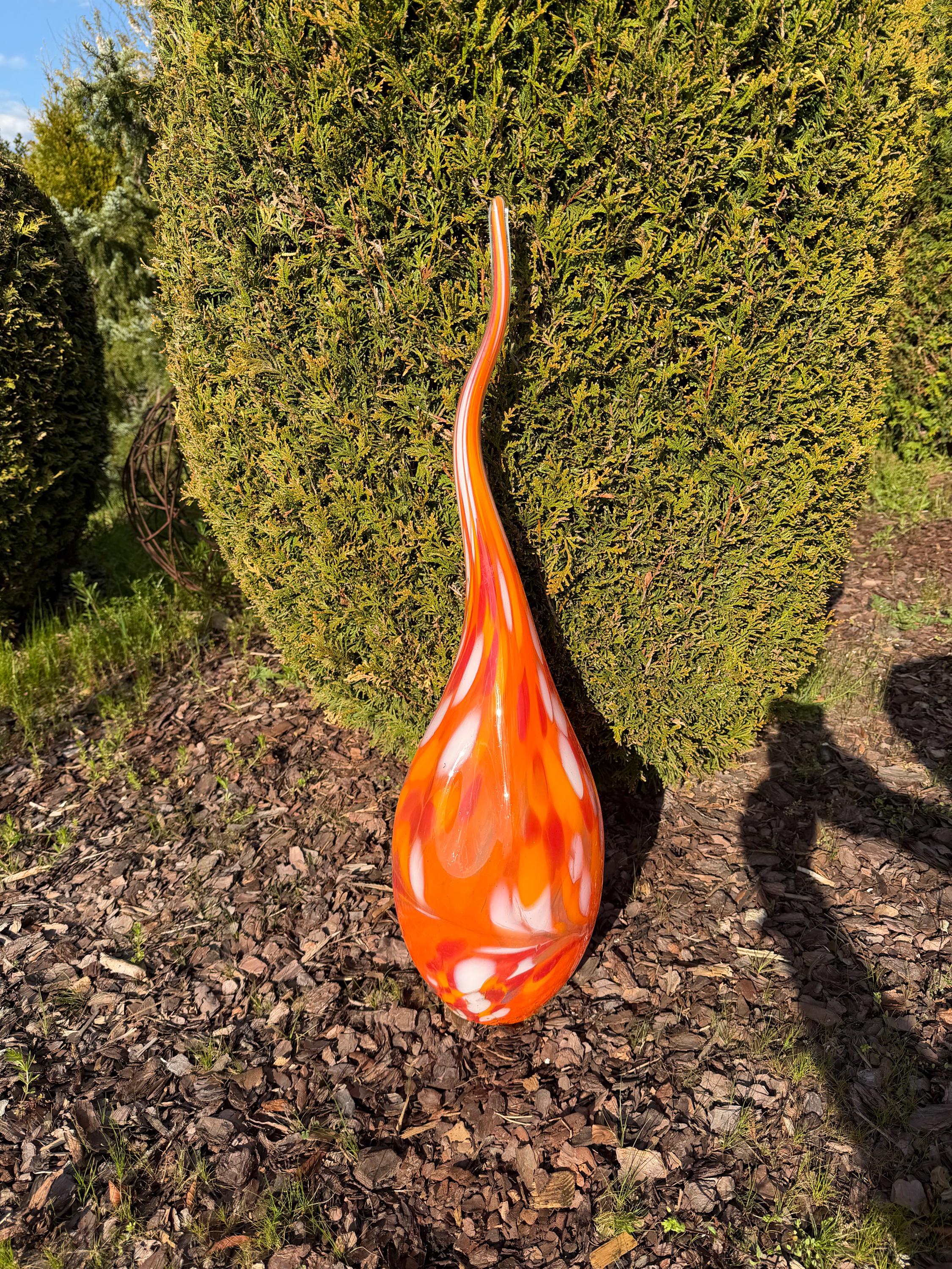 Handmade Glass Garden Flame Sculpture – Orange White Modern Yard Art 60cm