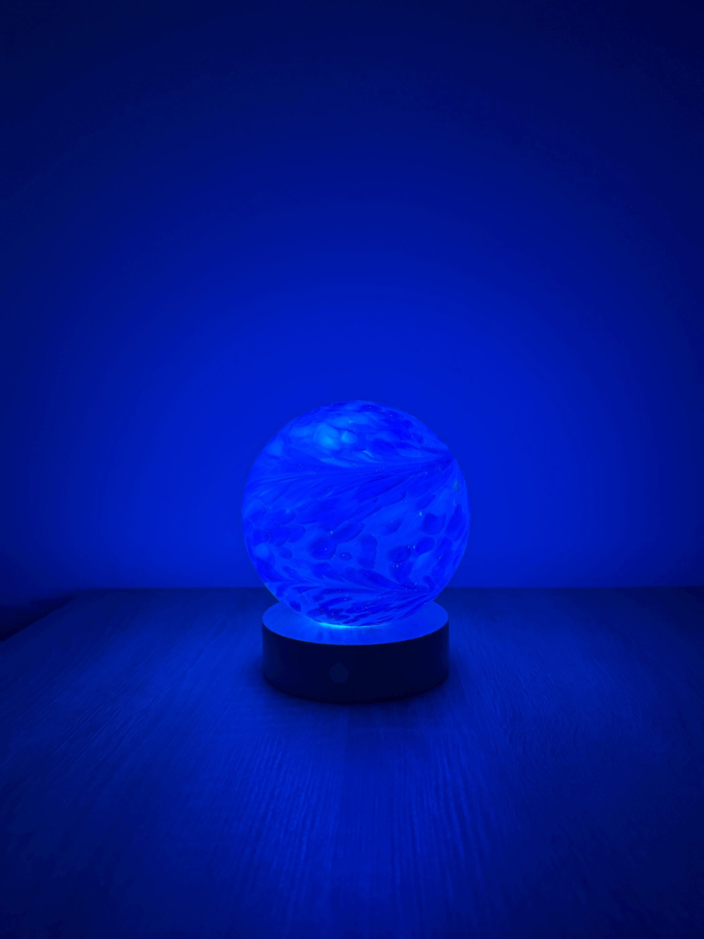 12cm Hand-Blown Pastel Swirl Glass Orb Lamp – Color Changing LED Touch Light Wooden Base