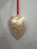 Hand-Blown Glass Heart Ornament 8cm – White & Gold Iridescent Crackle Heart – Custom Color Option Available
