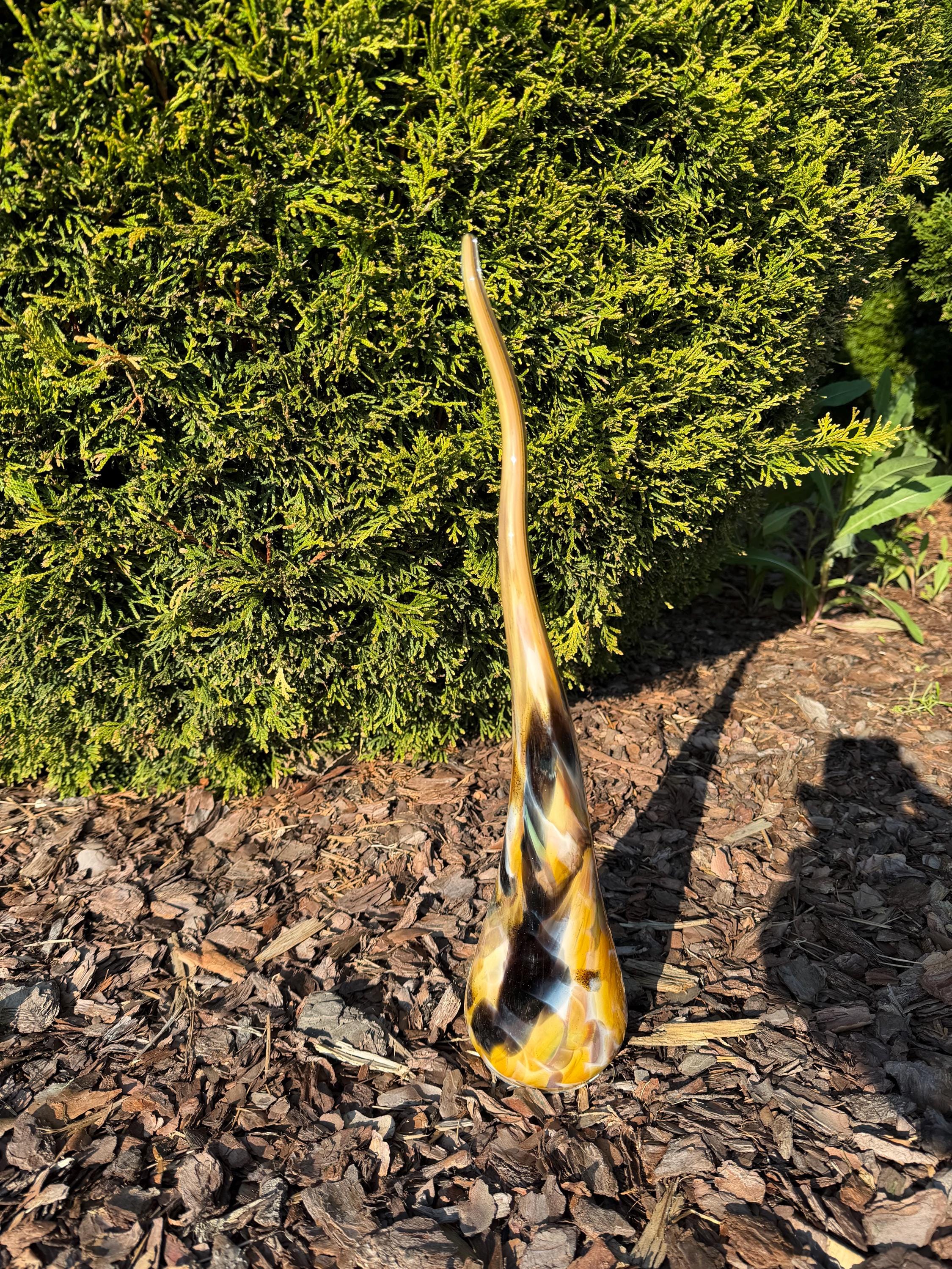50cm Hand-Blown Amber Swirl Glass Flame Sculpture – Yellow Brown Flame Art Object