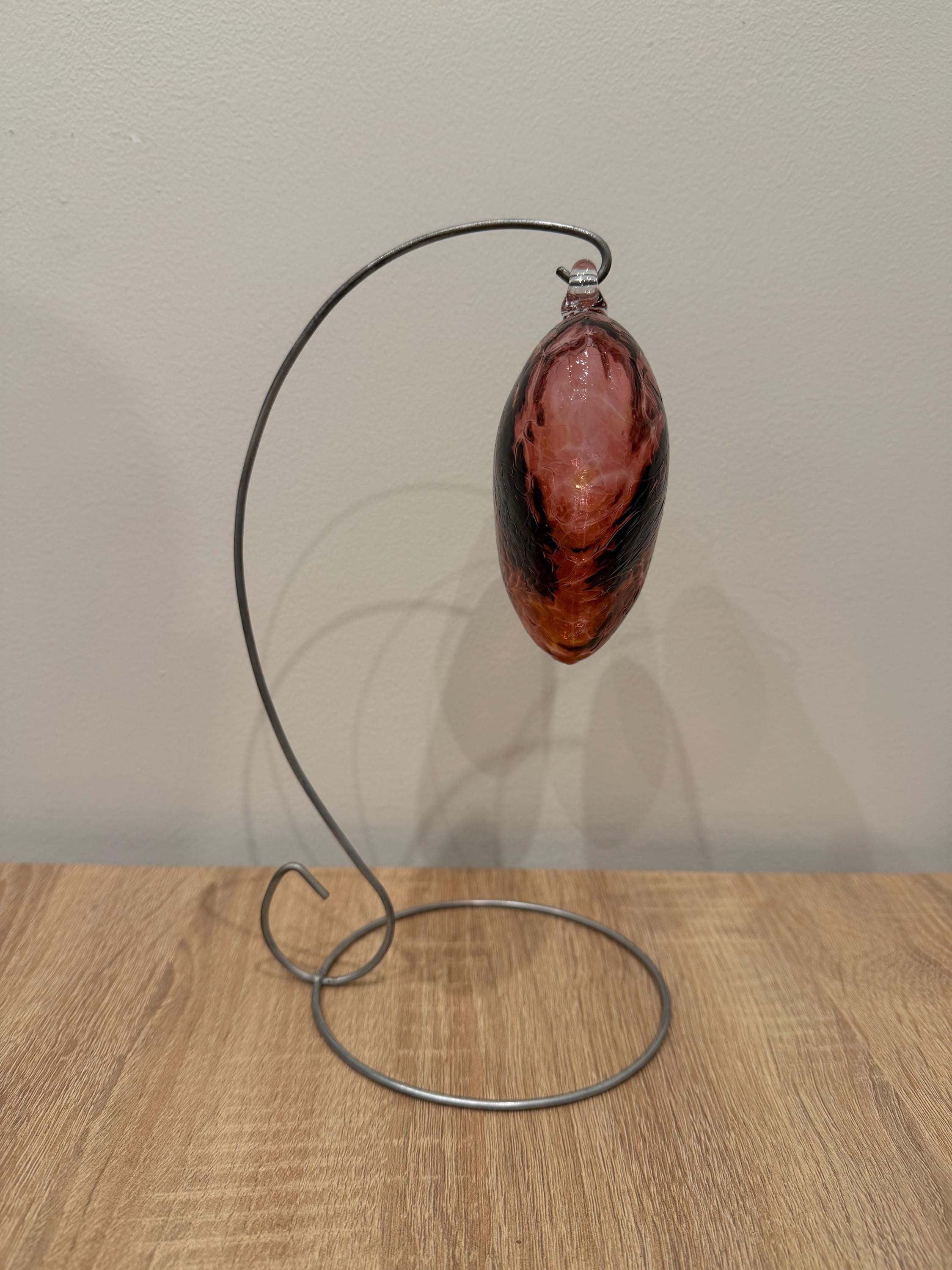 Handblown Glass Heart Ornament - Cranberry Red & Gold Swirl - Unique Art Glass Gift