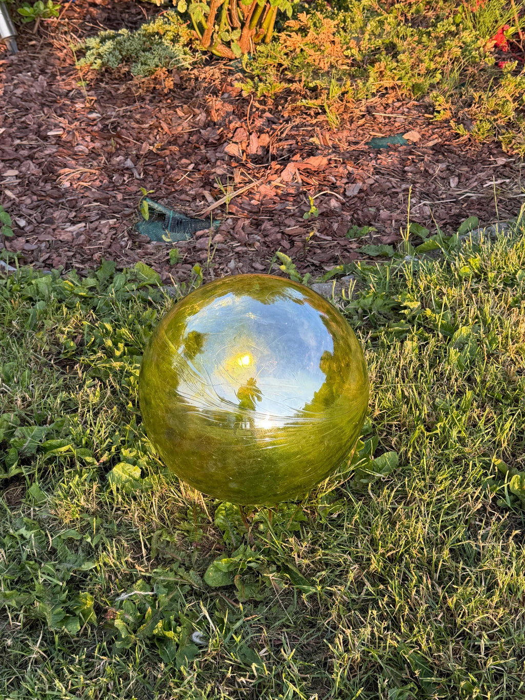 30cm or 25cm Hand-Blown Green Crackle Glass Sphere – Large Decorative Orb
