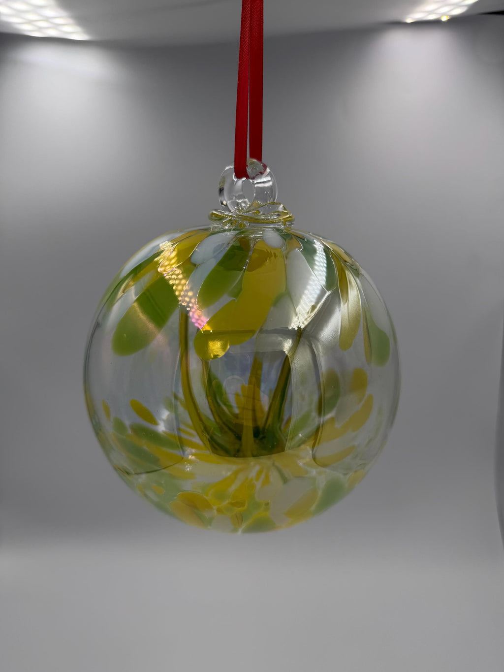 15cm Hand-Blown Green Yellow Witch Ball – Hanging Glass Ornament Sphere