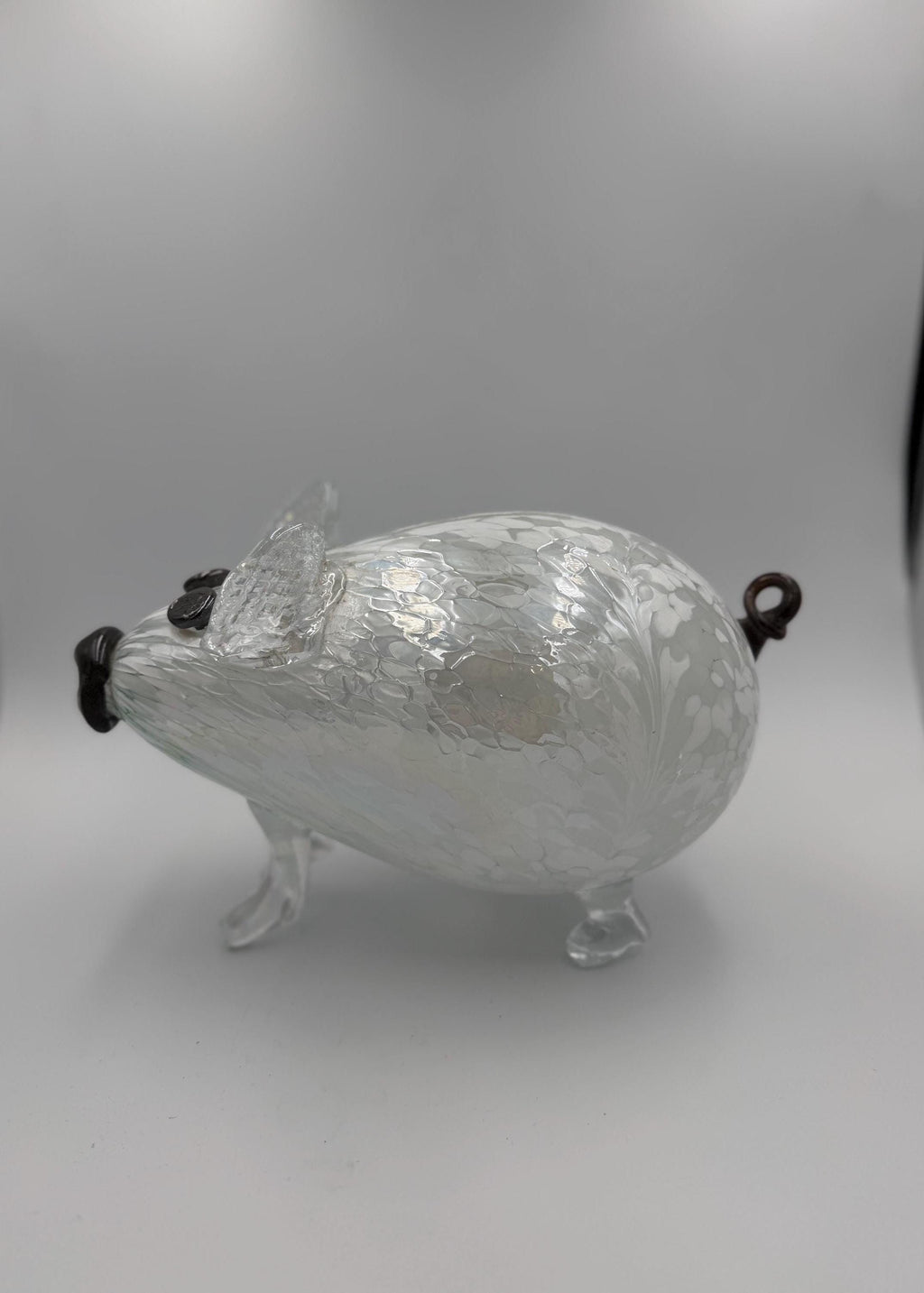 30cm Hand-Blown Crackle Glass Piggy Bank – Clear Savings Pig Sculpture