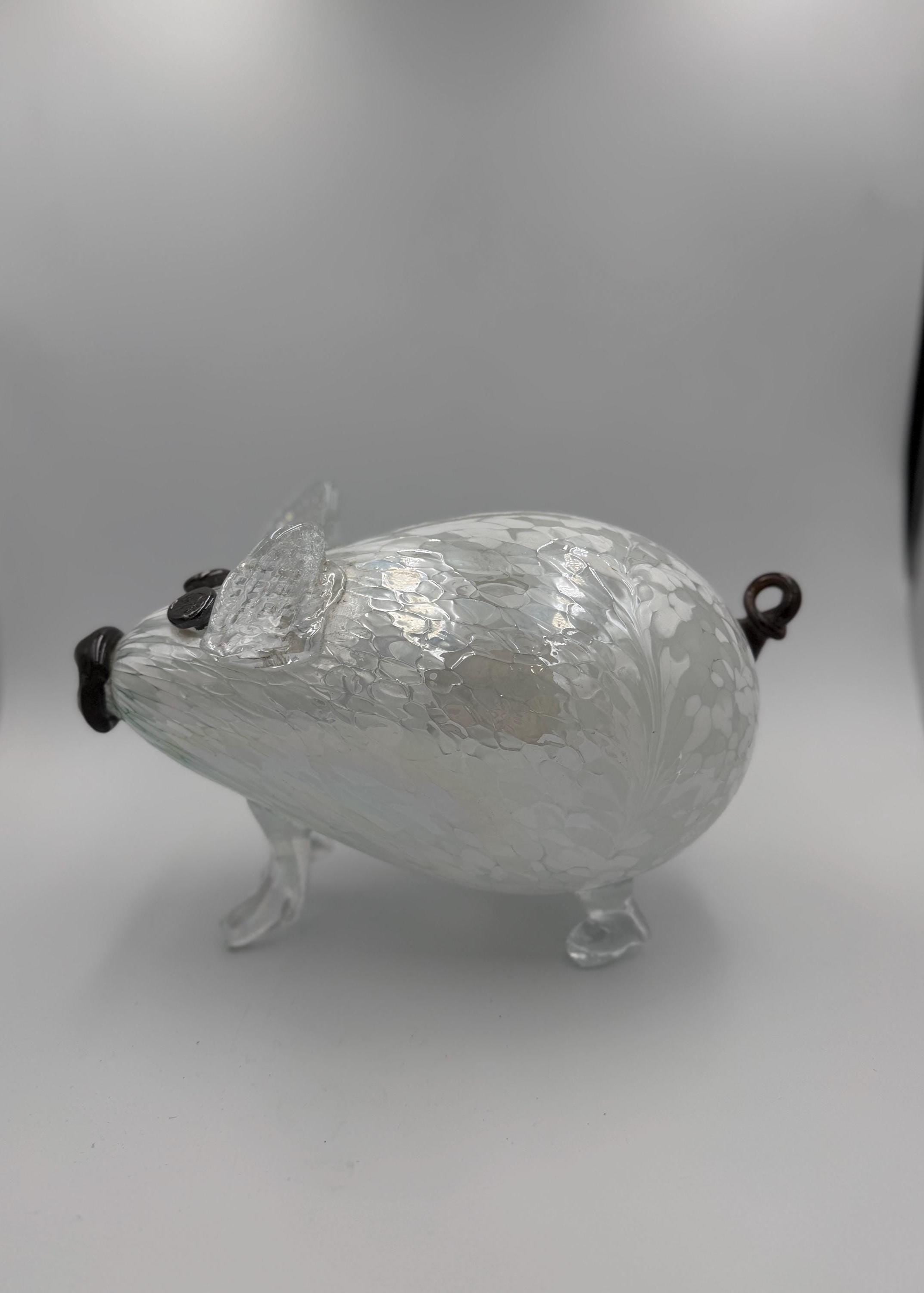 30cm Hand-Blown Crackle Glass Piggy Bank – Clear Savings Pig Sculpture