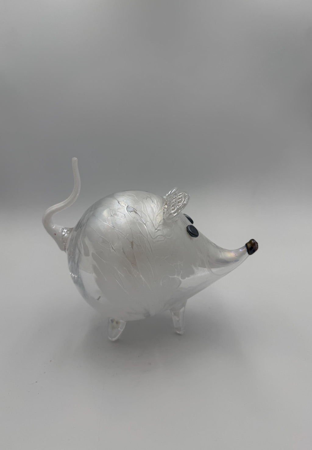15cm Hand-Blown Crackle Glass Mouse Piggy Bank – Clear Savings Mouse Sculpture