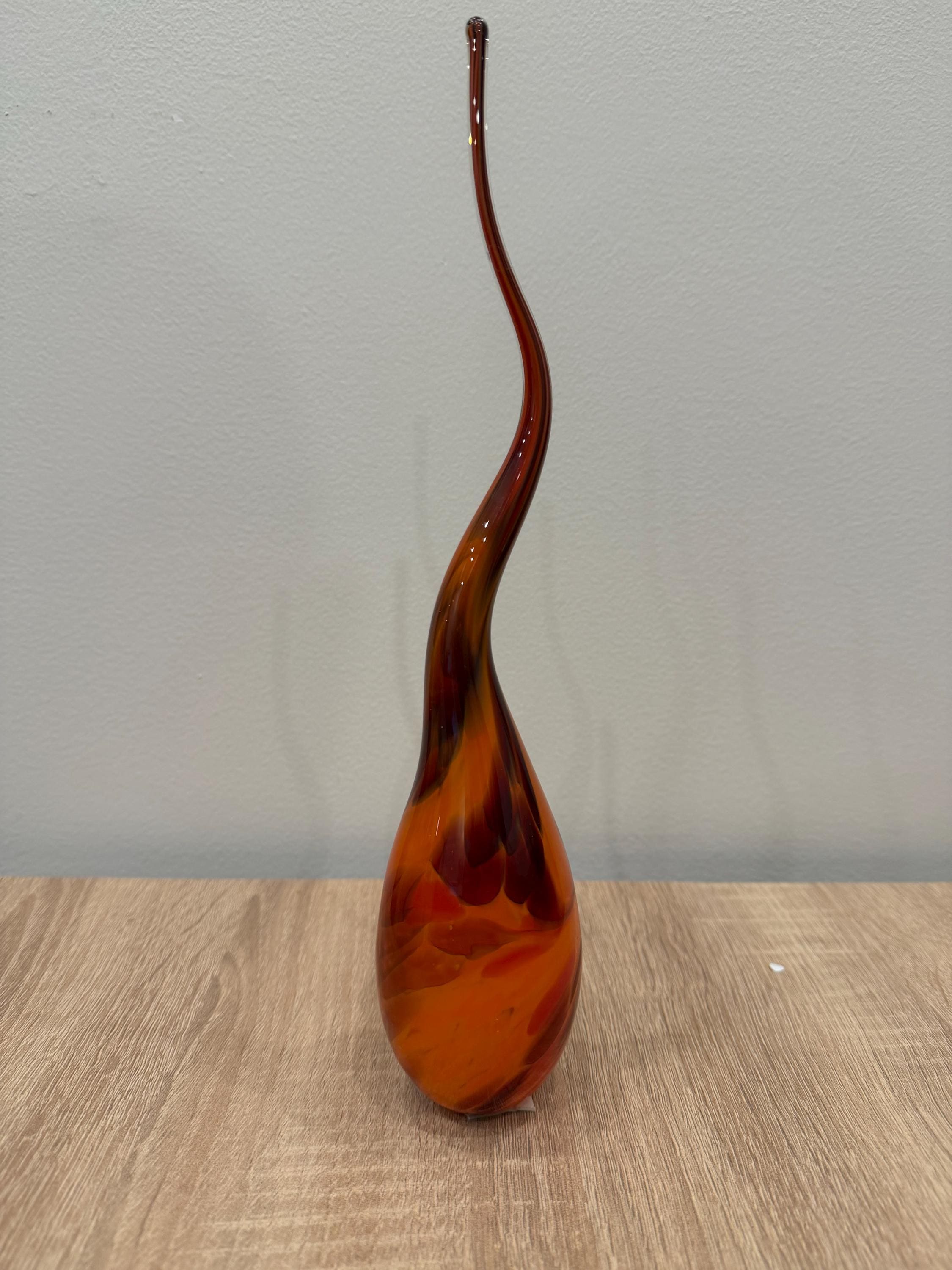 Hand-Blown Glass Flame Sculpture | 30cm Amber Red Abstract Centerpiece