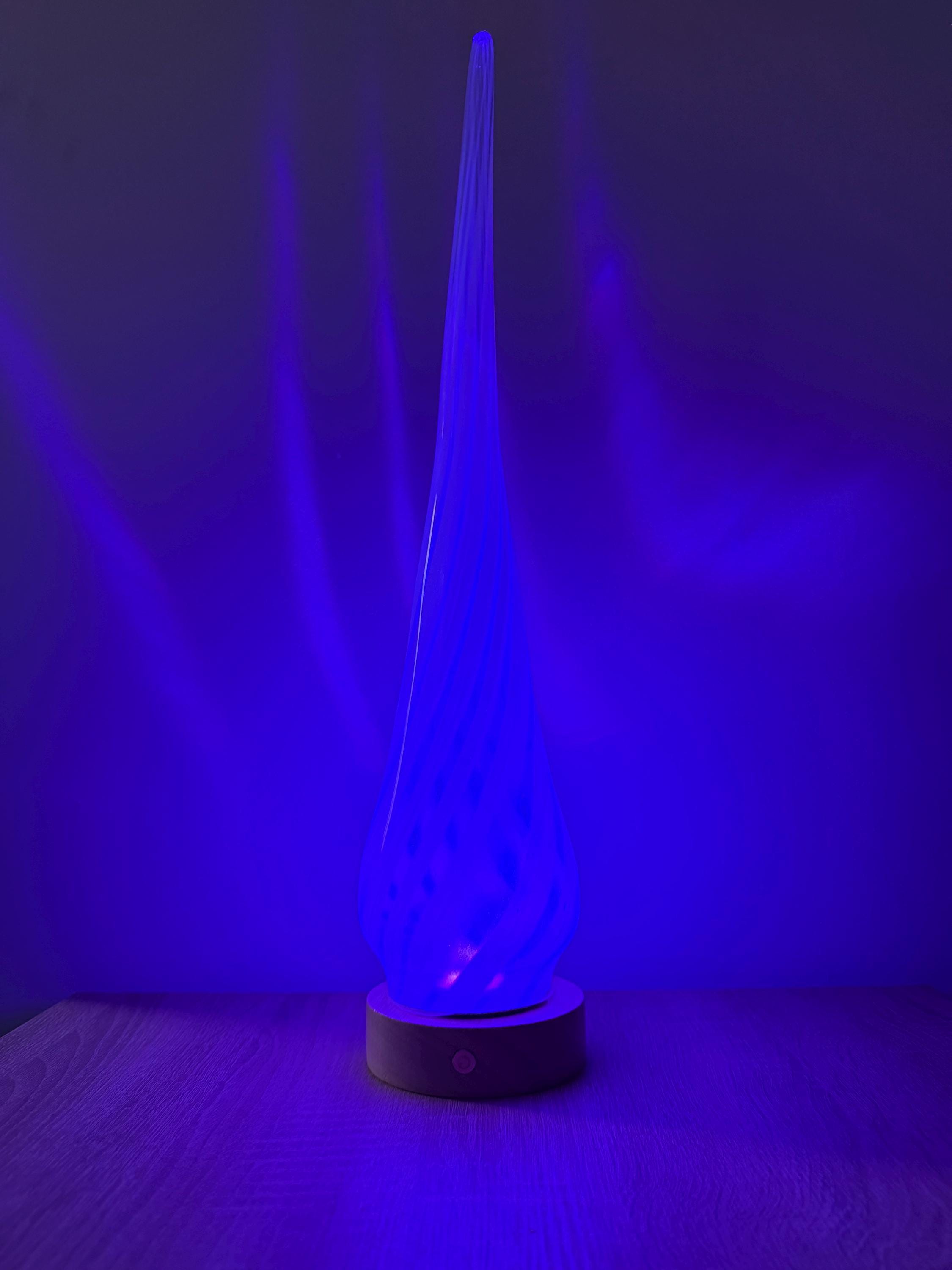 50cm Hand-Blown Glass Flame Lamp – Color Changing LED Touch Light Wooden Base