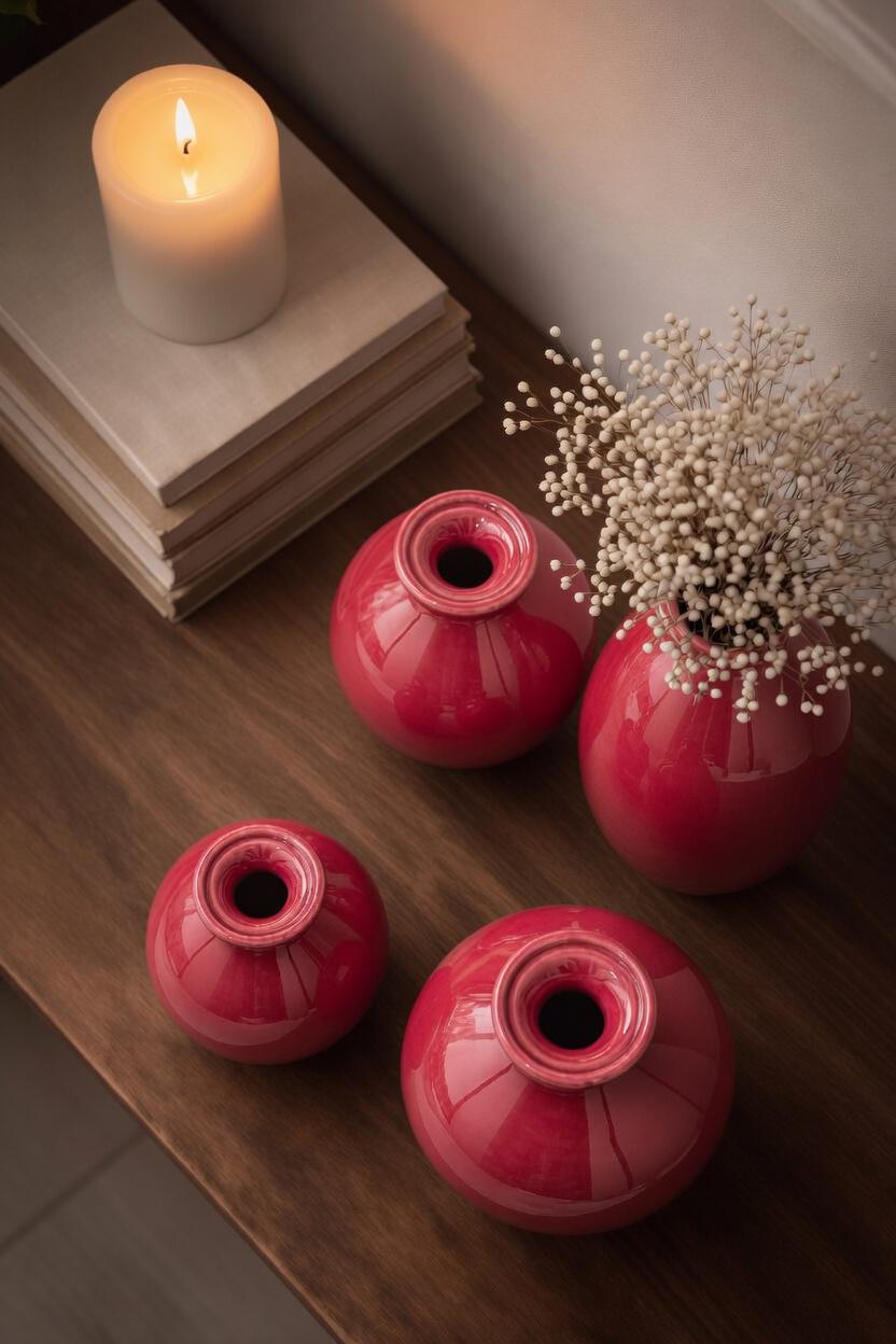Handblown Art Glass Bud Vases – Rose Pink Minimalist Set of 4