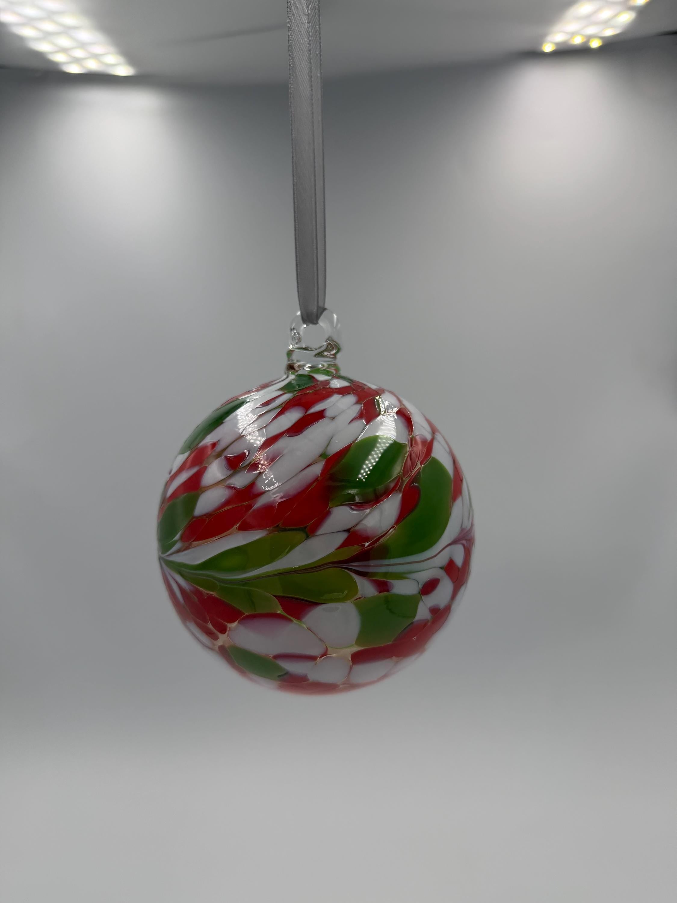 10cm Red Green Glass Hanging Ball - Hand Blown Glass Ornament - Home Decor