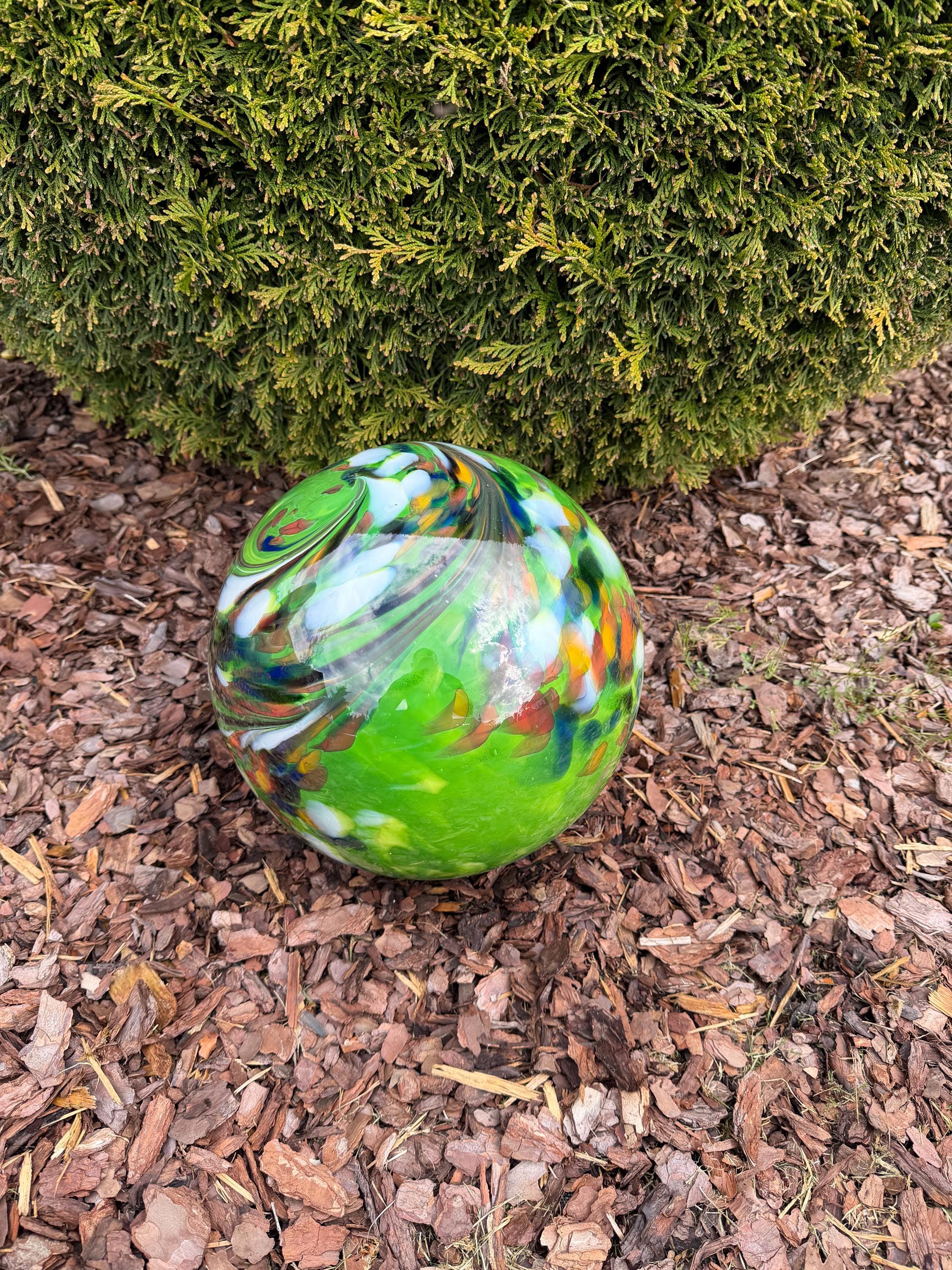 30cm Hand-Blown Glass Garden Sphere – Multicolor Green Swirl Large Gazing Ball
