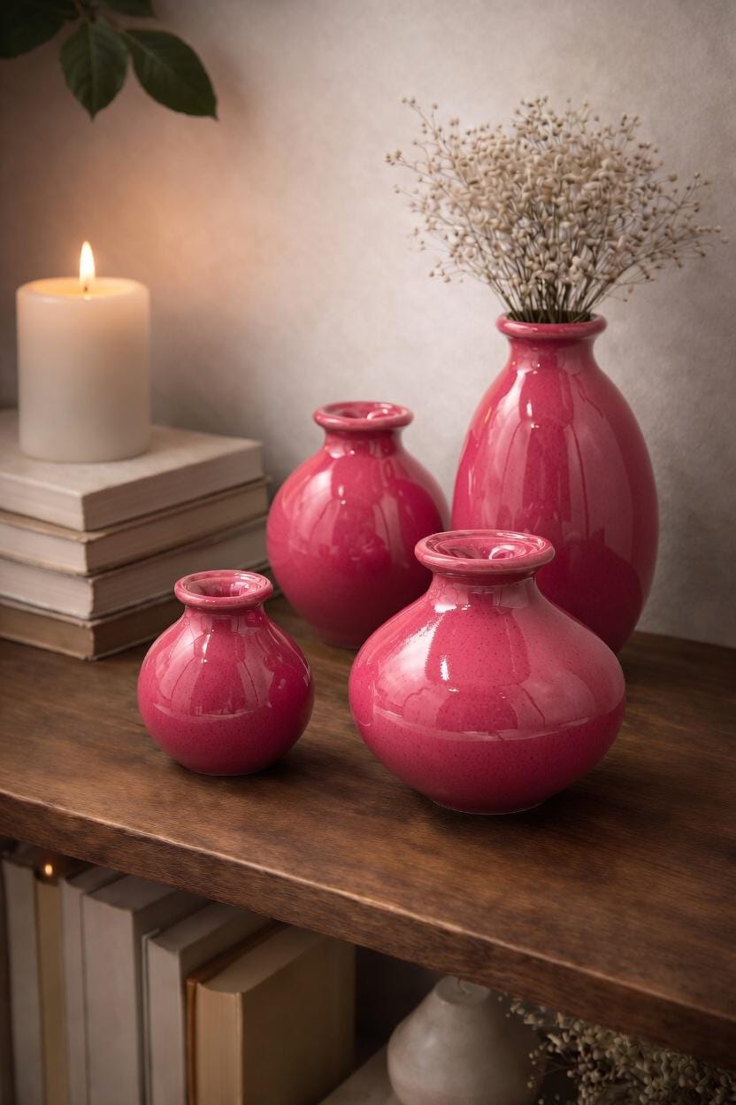 Handblown Art Glass Bud Vases – Rose Pink Minimalist Set of 4